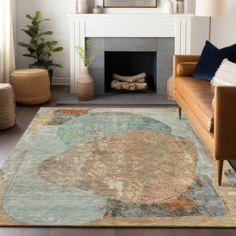 Armalise Teal Washable Indoor-Outdoor Rug - LOOMLAN, 5' x 7'6"