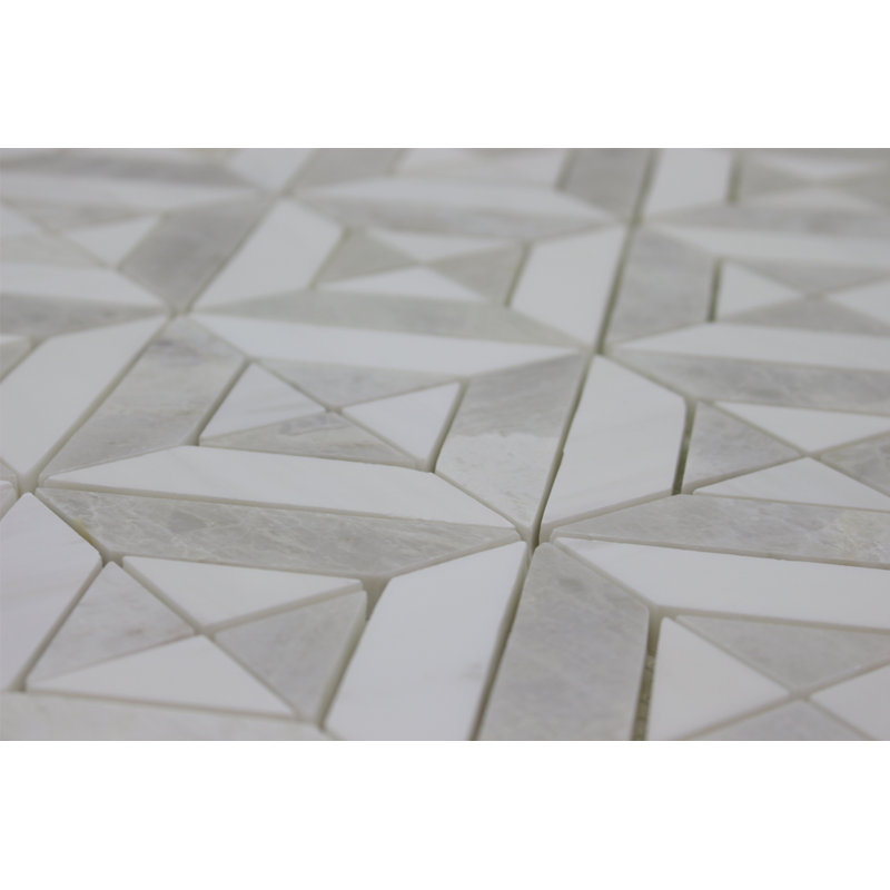 3" x 3" Marble Grid Mosaic Tile, White/Gray