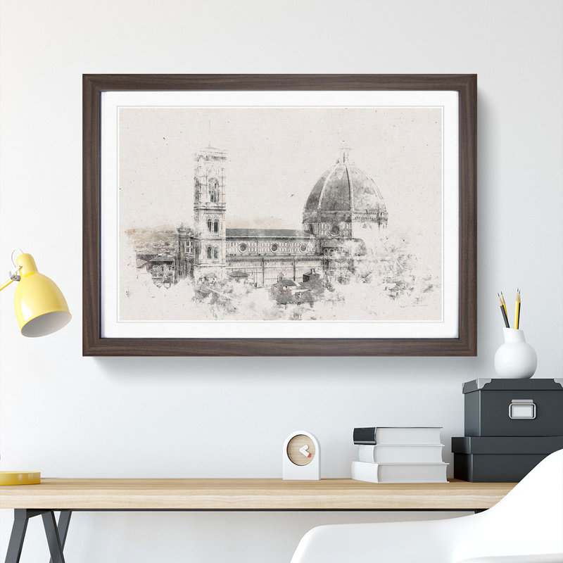 Florence Cathedral in Italy - Picture Frame Painting Print, Walnut Framed, 45cm H x 63cm W x 2cm D