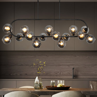 15-light Black Linear Chandelier Smoke Gray Glass Sputnik Chandelier Modern Chandelier