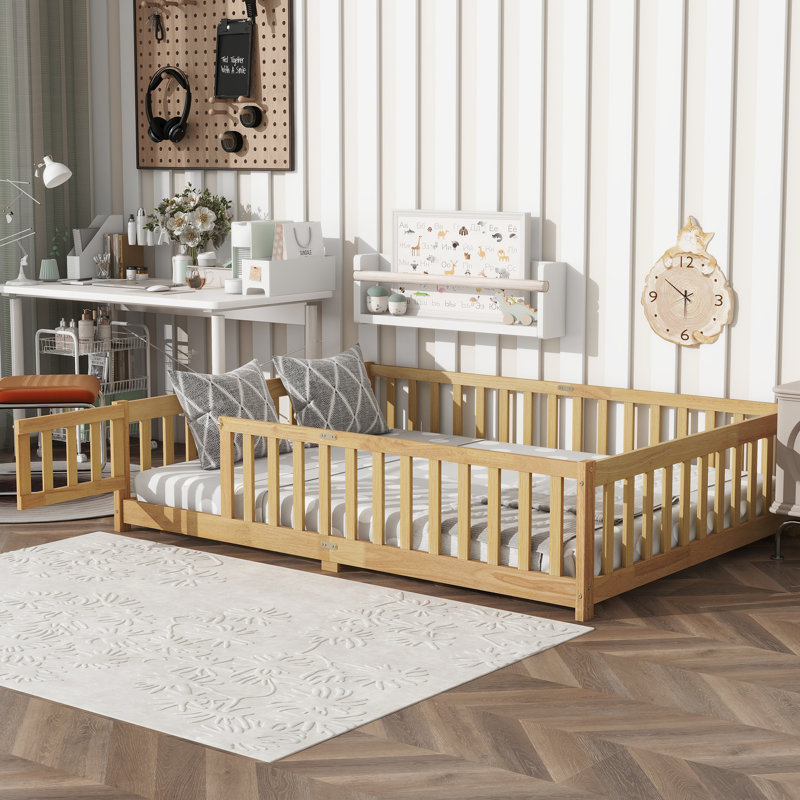 Lit pour enfant avec plateforme de sécurité et porte pour chambres à coucher, Double, Naturel