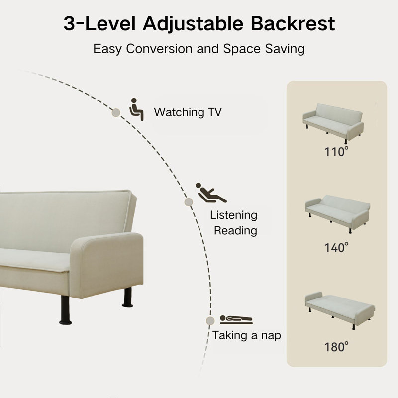 Upholstered 77.5'' Sleeper Sofa, Light Beige