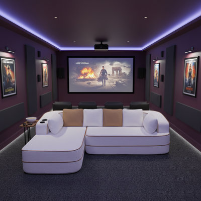 106" Teddy Fabric Media Room Sectional with Chaise No Assembly Modern Home Theater Seating Sofa by Wrought Studio