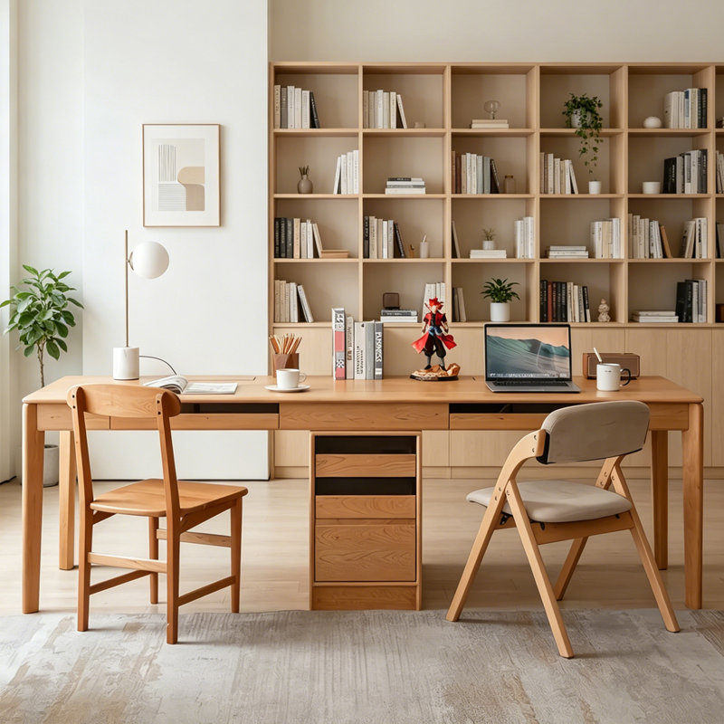 Simple Solid Wood Cherry Rectangle Desk, 29.9" H x 70.87" W x 27.56" D