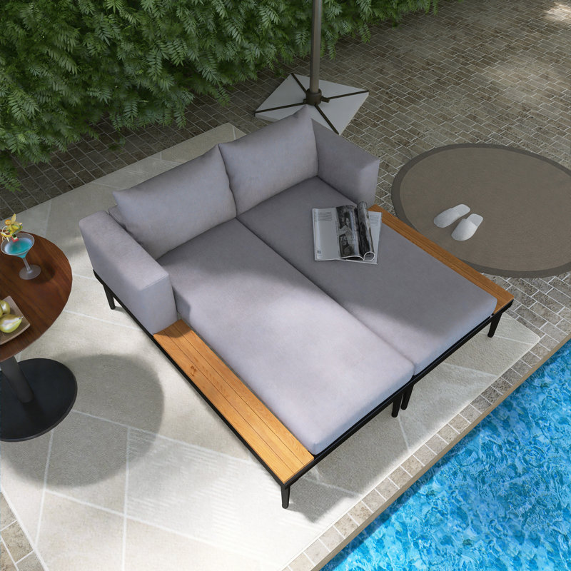 55" W Outdoor 2 In 1 Patio Daybed, Gray, Black