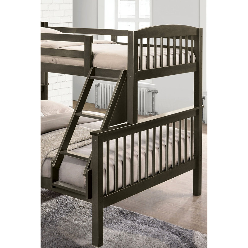 Lit double simple en bois massif avec finition grise, angle, conception à lattes, style transitionnel, l 60 po x P 81 po H 68 po