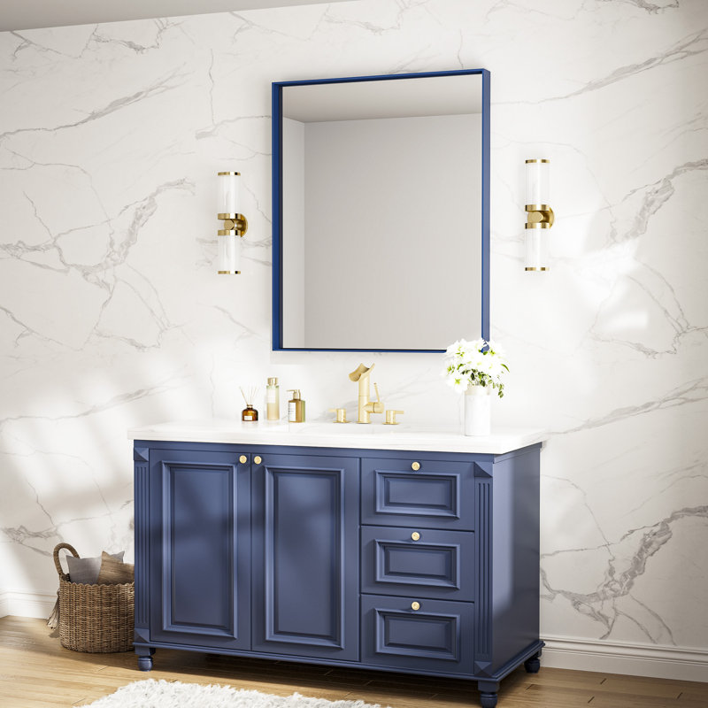 Miroir de vanité Stemn encadré / Miroir d'appoint, 36" x 30", Blue
