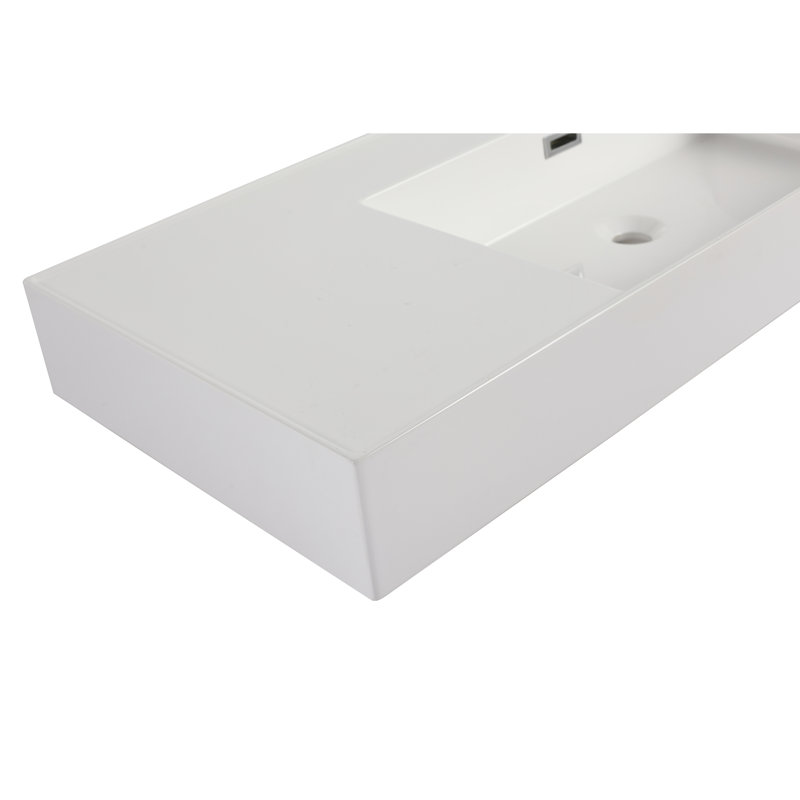 Lavabo de salle de bain 48 po en résine blanc avec revêtement gélifié, charmant, profondeur 48,56 po, largeur 18,09 po, hauteur 4,63 po