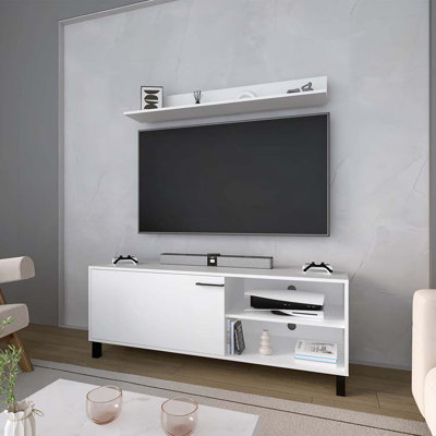 White TV Stand Melamine with Open Storage