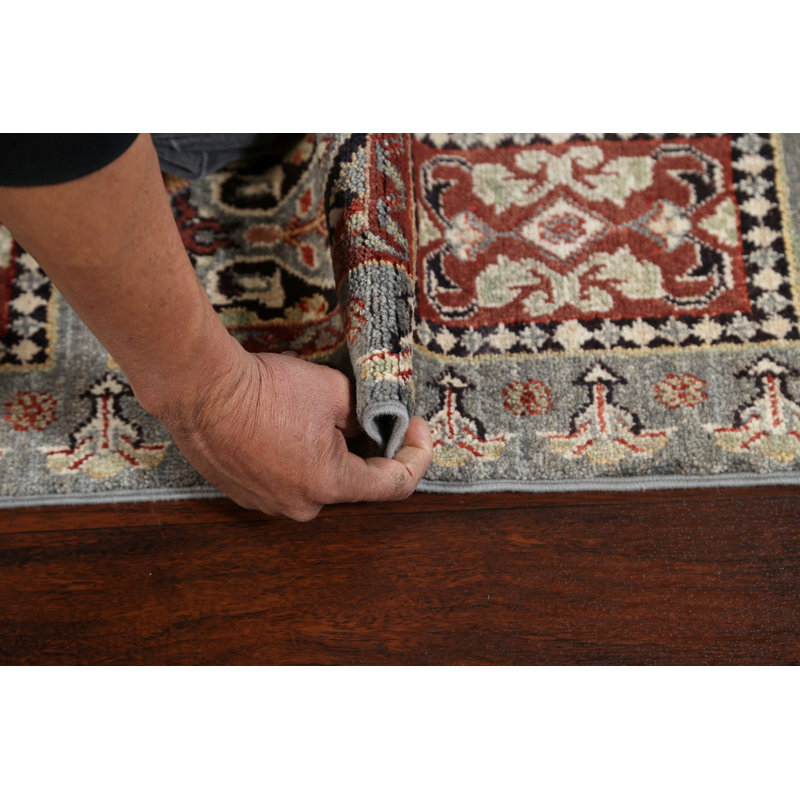 Tapis de couloir gris en laine noué à la main de conception unique 2 pi 8 po x 11 pi New Age