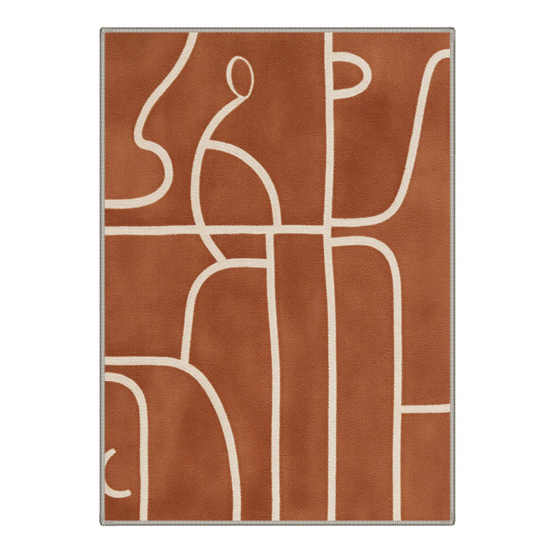 Aura Modern Machine Washable Beige / Brown Indoor Area Rug with Non-Slip Backing, Round 5'