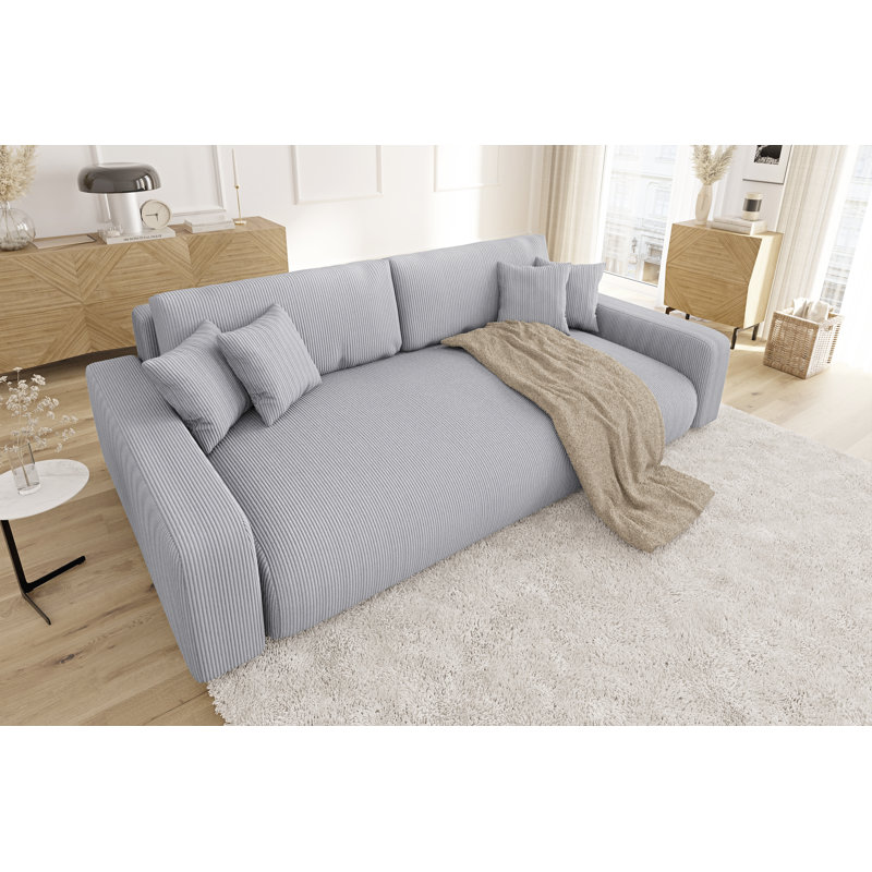 6 Seater Corduroy Sofa Bed, Light Grey