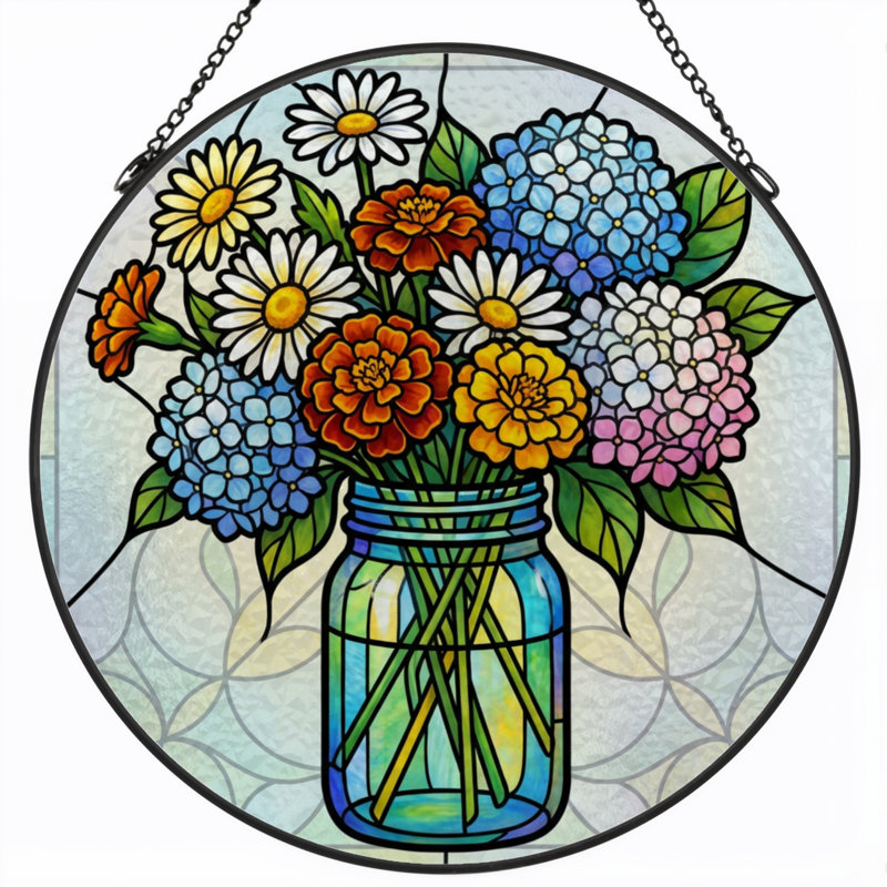 Vitrail d'arrangement floral H 7,8 po