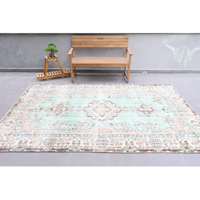 Extra Large Green Kurdish Vintage Rug for Bohemian Living Room and Salon Decor