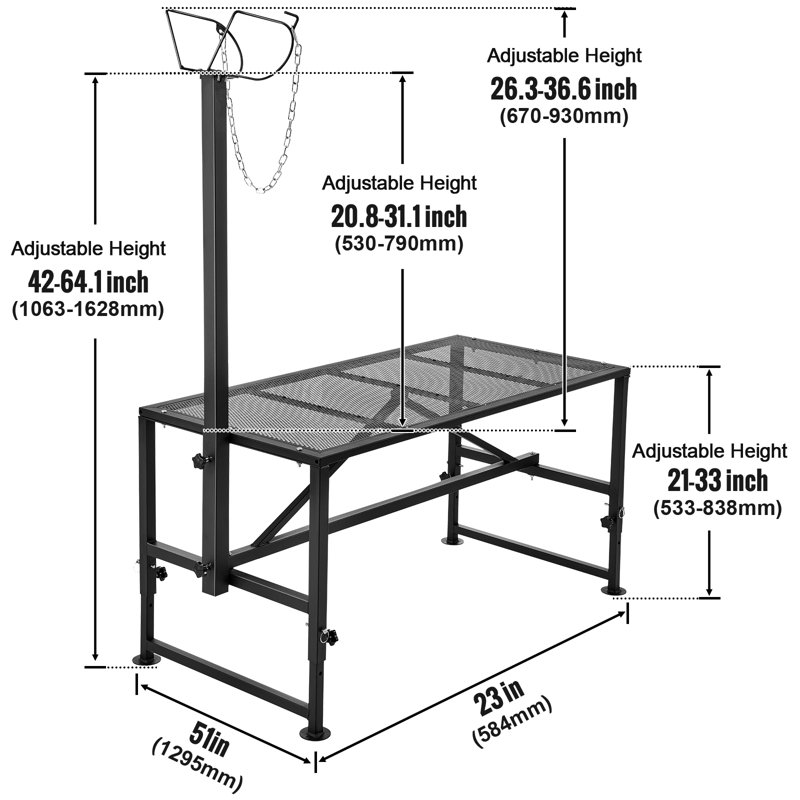 Baignoire de toilettage réglable, H 33 po x l 30 po x P 51 po, Noir