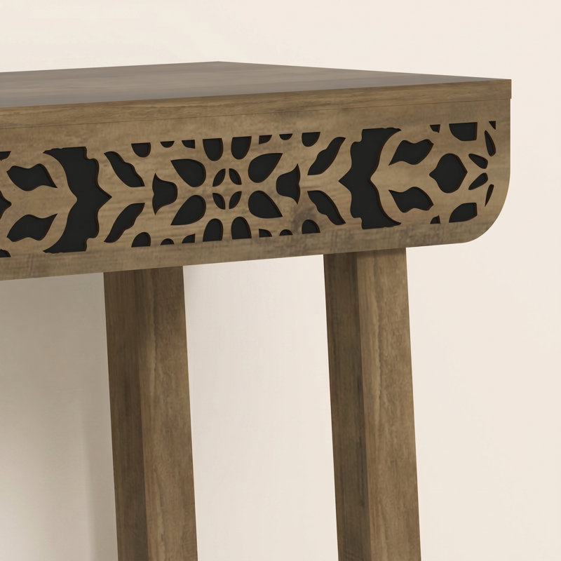 Chul 43.3" Traditional Console Table With Curved Edge Top, Knotty Oak