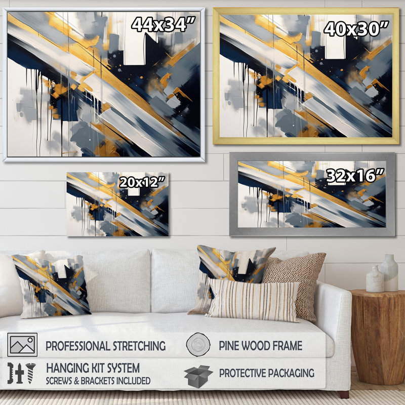 Noir et doré profondeur II, Cadre simple noir, H 34 po x l 44 po x P 1,5 po