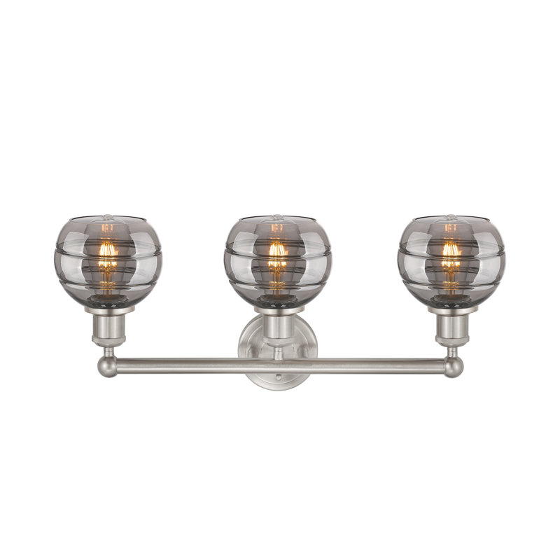 Éclairage pour meuble-lavabo 3 lumières Natick, Nickel satiné brossé, Gris fumée clair