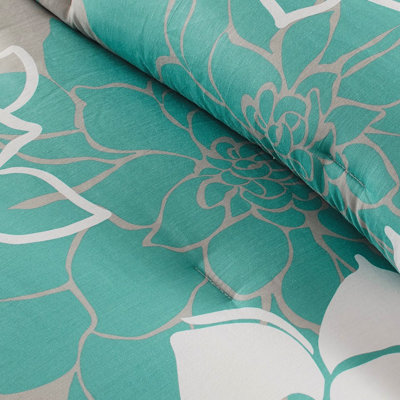 Twin/Twin Xl Comforter Ensemble - Printed Cotton With Core, Floral Pattern, Bed Skirt, 2 Shams, 3 Decorative Pillows For A Stylish Bedroom Appearance In Fascinating Print, Fill, Embellished Tranquil