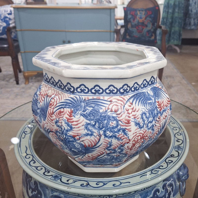 Blue and Red Floral Porcelain Planter