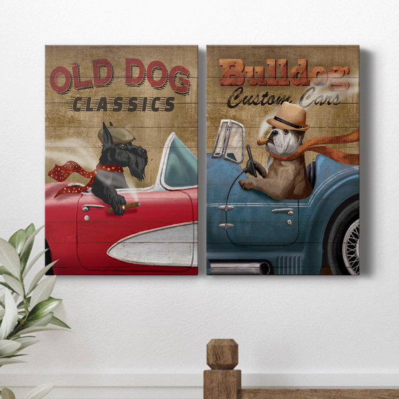 Old Dog Classics - ensemble de 2 peintures, H 48 po x l 64 po x P 1 po, Toile tendue