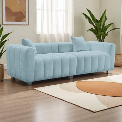 87.4'' Premium Sofa 3-Seater Loveseat, Modern Bubble Upholstered Couch With Metal Base Legs And 2 Pillows For Living Room