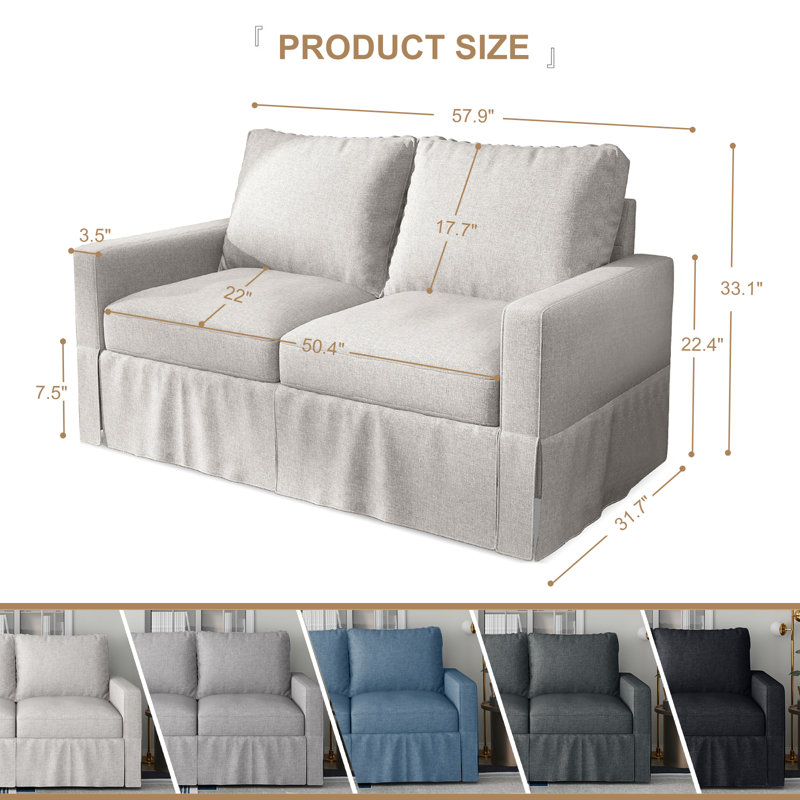 Canapé à accoudoirs carrés 58 po Aumi, 100 % polyester blanc