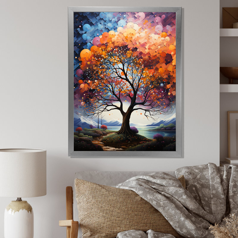 «Oak Trees Rainbow Of Colors I», reproduction d'art sur toile, H 44 po x l 34 po x P 1,5 po, Cadre simple argenté