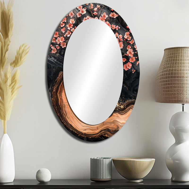 Miroir mural ovale Golden Cherry Blossom, 36 po x 24 po