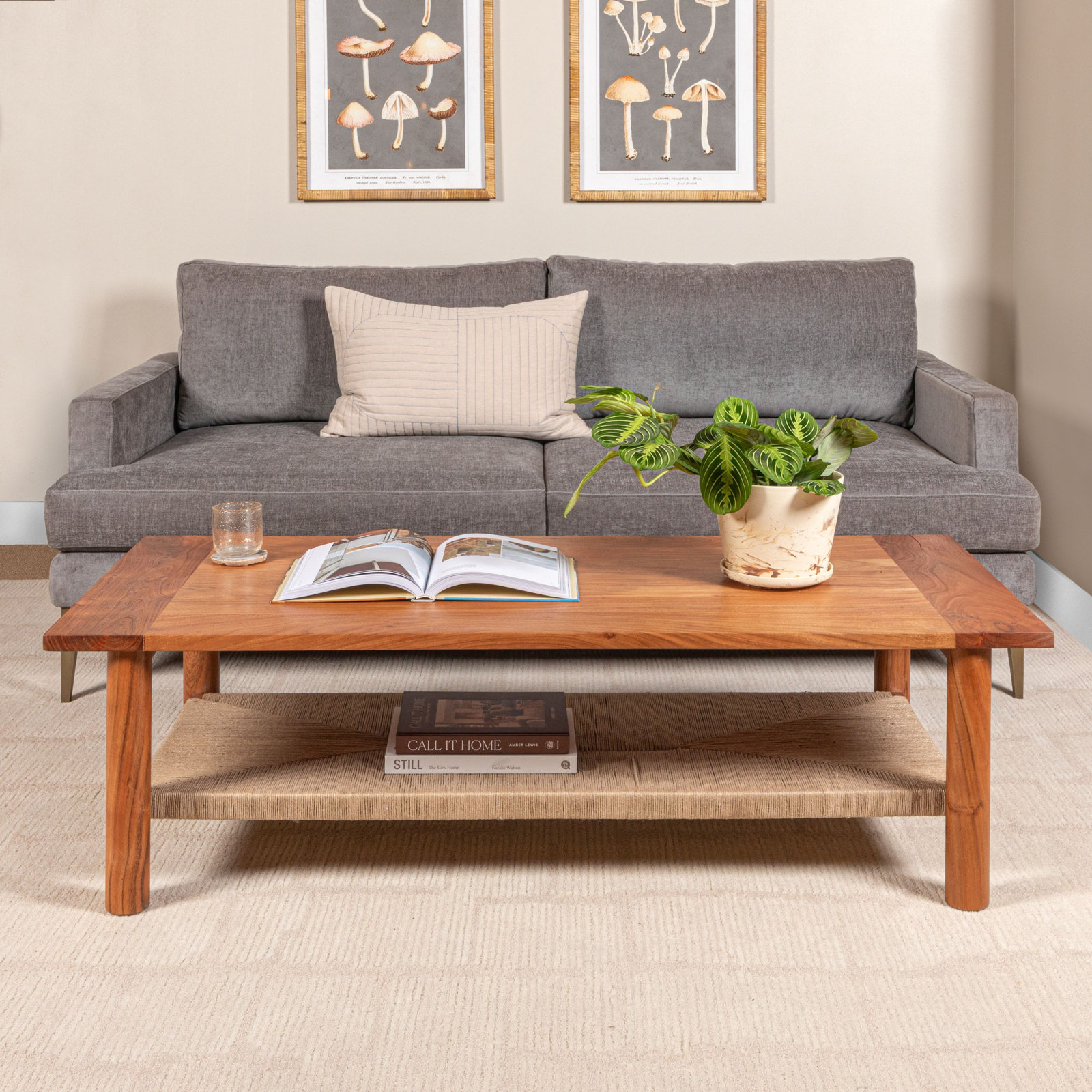 Rectangular Acacia Wood and Jute Coffee Table