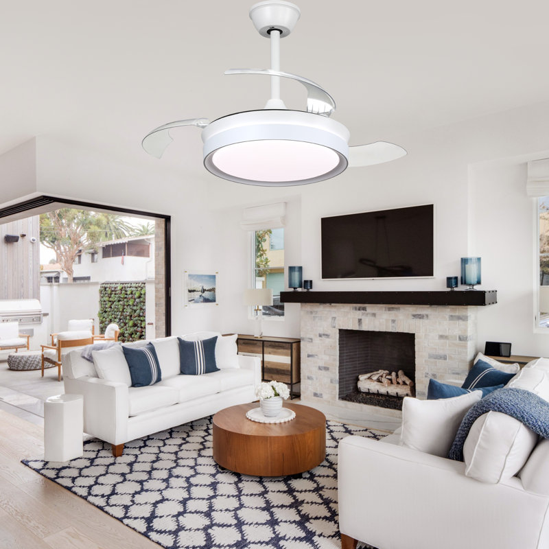 Gerede 36" Integrated LED Retractable Ceiling Fan, White with Clear Blades