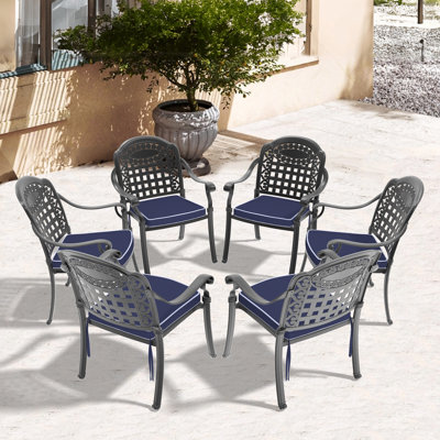 Fauteuil de salle à manger de qualité supérieure en osier empilable avec coussin bleu