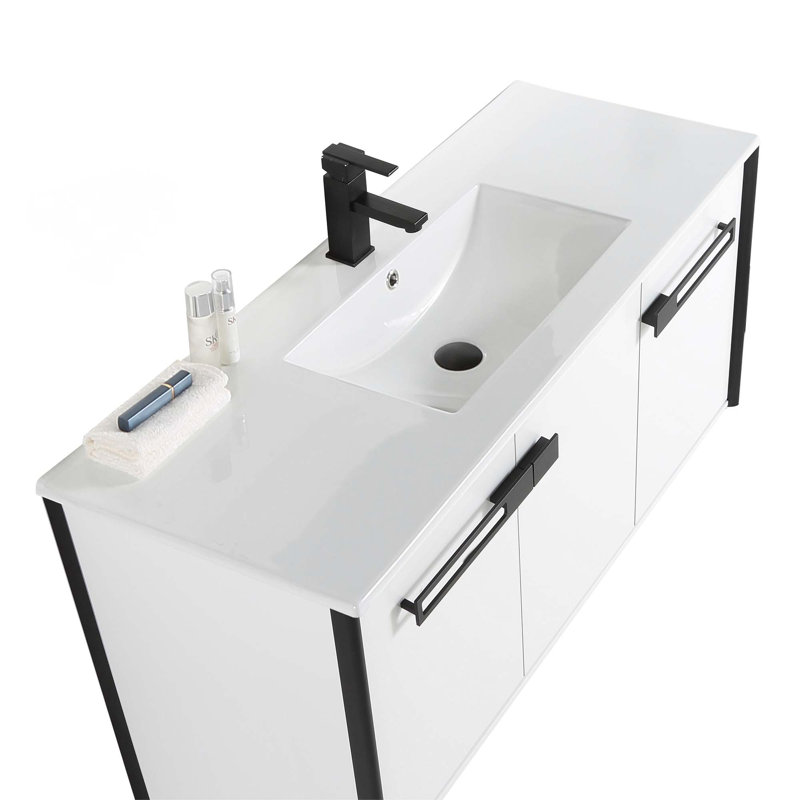 48'' Single Bathroom Vanity with Vitreous China Top, Matte Black, White Matte
