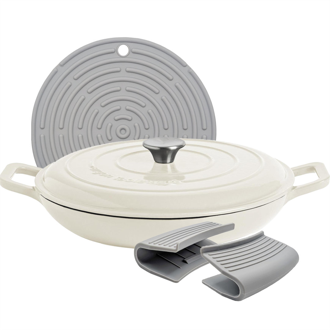 Argon Tableware Shallow Cast Iron Casserole Dish - 2.3L - Pebble Gloss, Grey - Image 3