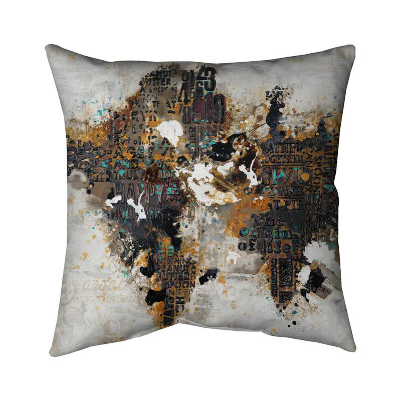 Abstract World Map Pillow | Yellow Poly Twill Home Decor, Square 26"