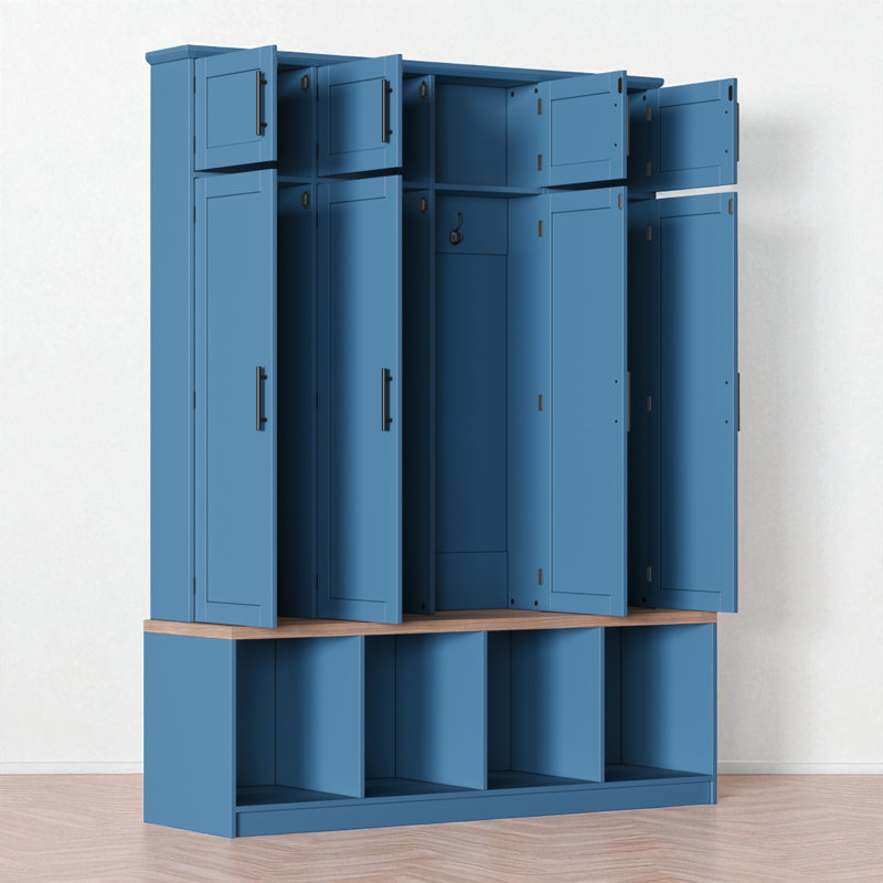 Hall Tree 59.03" Wide With Bench And Storage, Blue