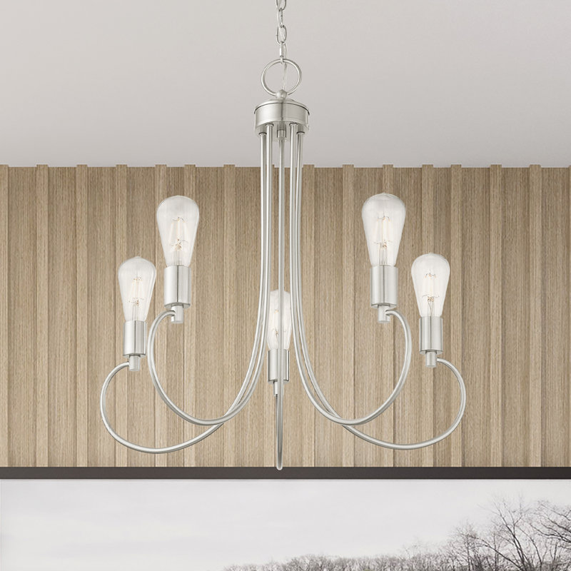 Lustre classique à 7 lumières de style bougie Hitterdal, Nickel brossé, 5 lumières