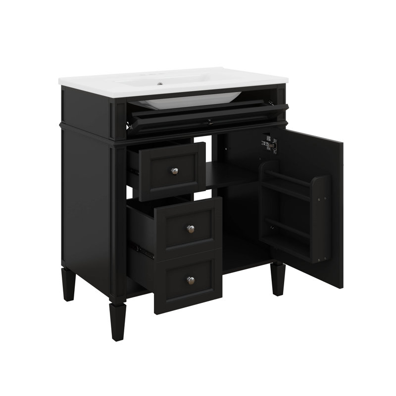 30" Freestanding Bathroom Vanity With Top Sink, Modern Undermount Bathroom Sink Cabinet With 2 Drawers And A Tip-Out Drawer