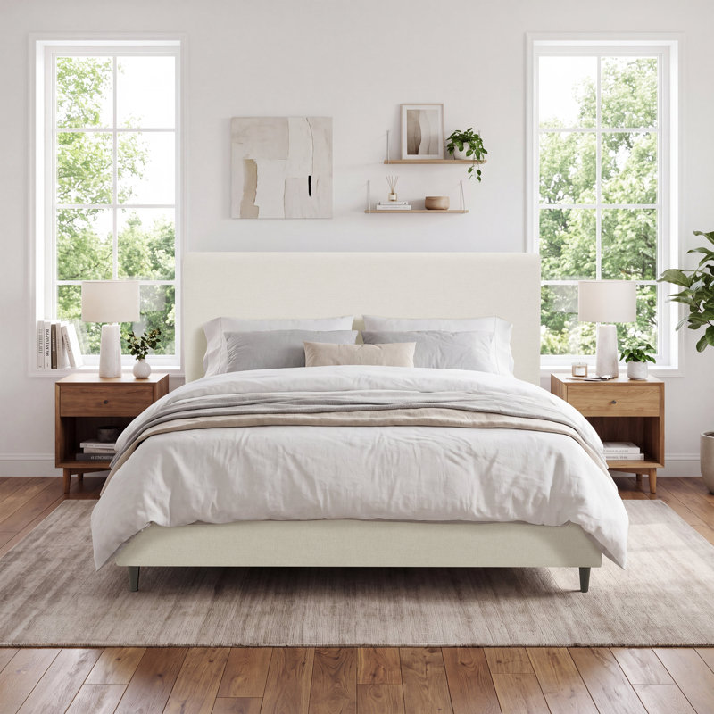 Lit tapissier Ana, Ivory, Lit double