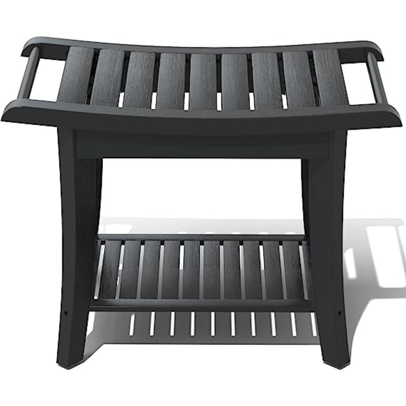 24'' W Bamboo Shower Bench, 18.5" H x 24" W x 13.4" D, Black