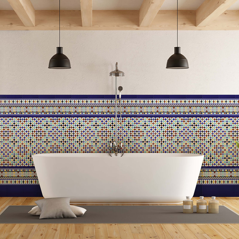 Sevillano 7.9" x 1" Ceramic Pencil Liner Tile Trim in Blue