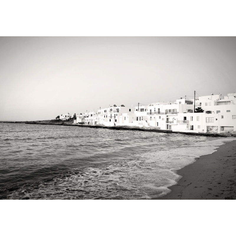 Greek Coastline Black and White - Photograph Print, 30cm H x 46cm W, Black Floater Framed