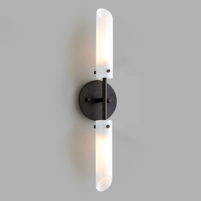 Dark Bronze 2-Light Wall Sconce with Opal Glass Shades