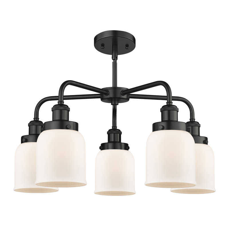 Lustre en verre à 5 lumières Bell, Blanc mat, Noir mat