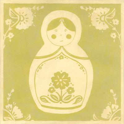 Russian Doll In Green by June Erica Vess - Wrapped Canvas Art Prints