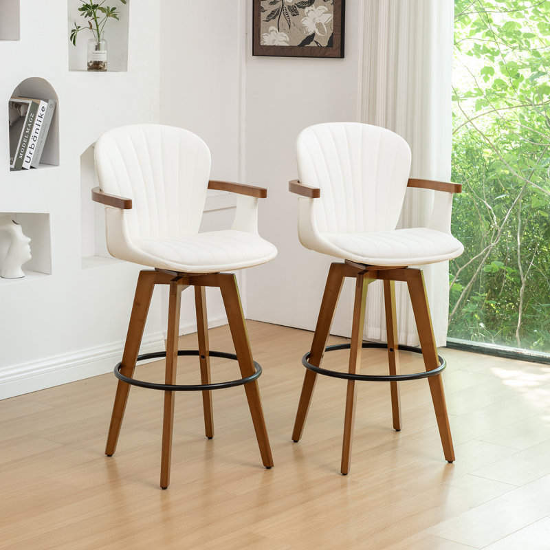 Tabourets de comptoir et de bar pivotants en bambou Kelsch, Blanc, Tabouret de comptoir (siège d'une hauteur de 26,6
