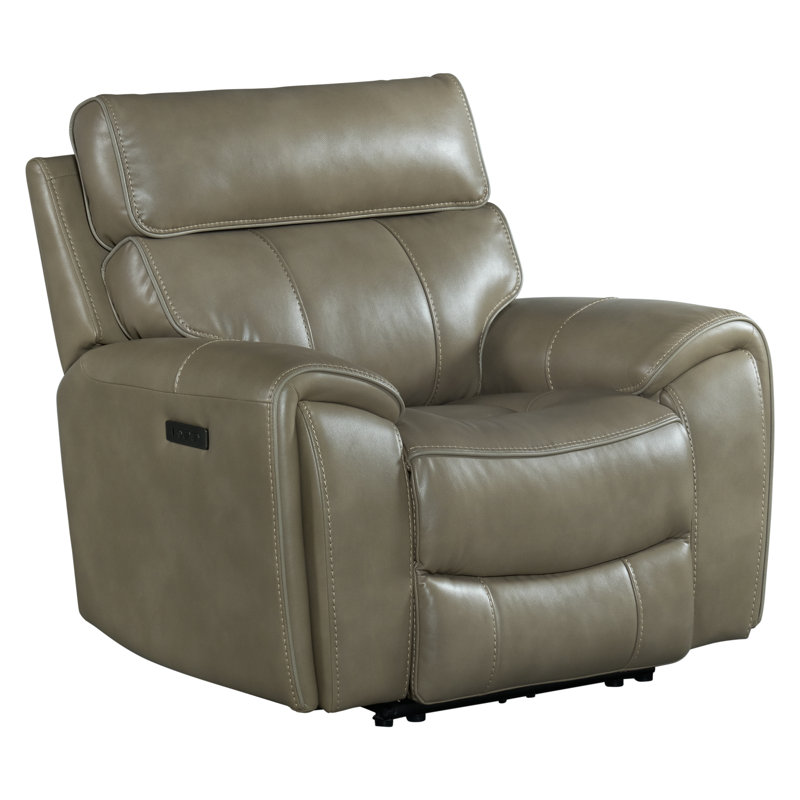 Uribe Dual-Power Recliner with Dual-Power Recline & Headrest, Mushroom Faux Leather