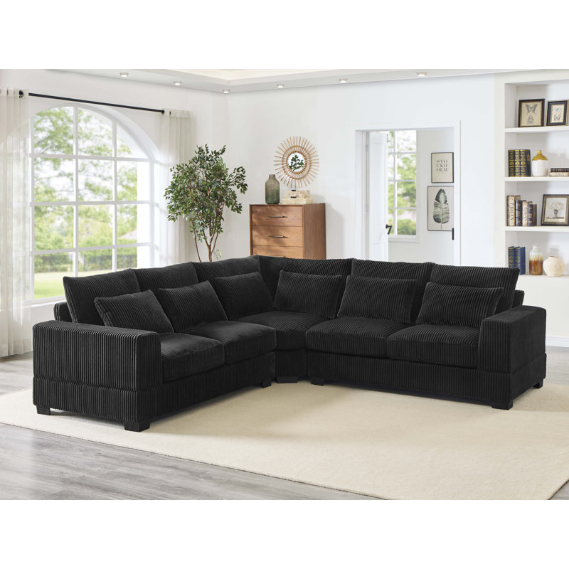 Laguna Modular Corduroy Sectional, Black Corduroy