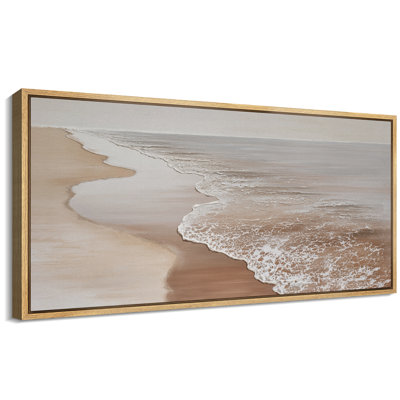 Calm Neutral Beach Shoreline Coastal Landscape Wall Decor Extra Large Pictures Framed Canvas Print Wall Art