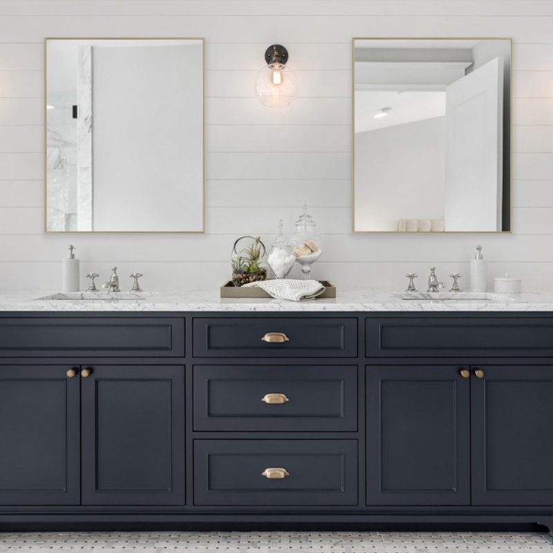 Miroir mural en métal pour salle de bain et meuble-lavabo, collection Kristveig, Bronze champagne, Rectangulaire